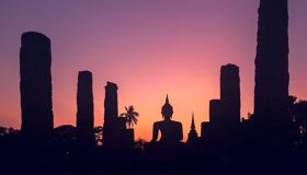 Sunset on the Stupa Garden in Thailand